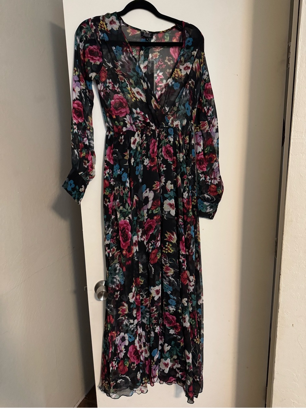 SPY Black Floral V-Neck Long Maxi Dress